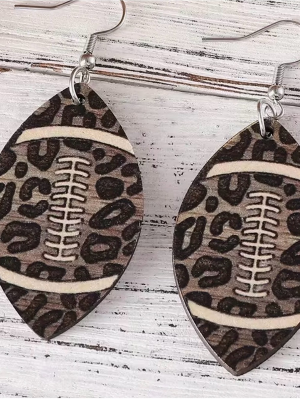 Leopard Football Print Teardrop Earrings - Brown